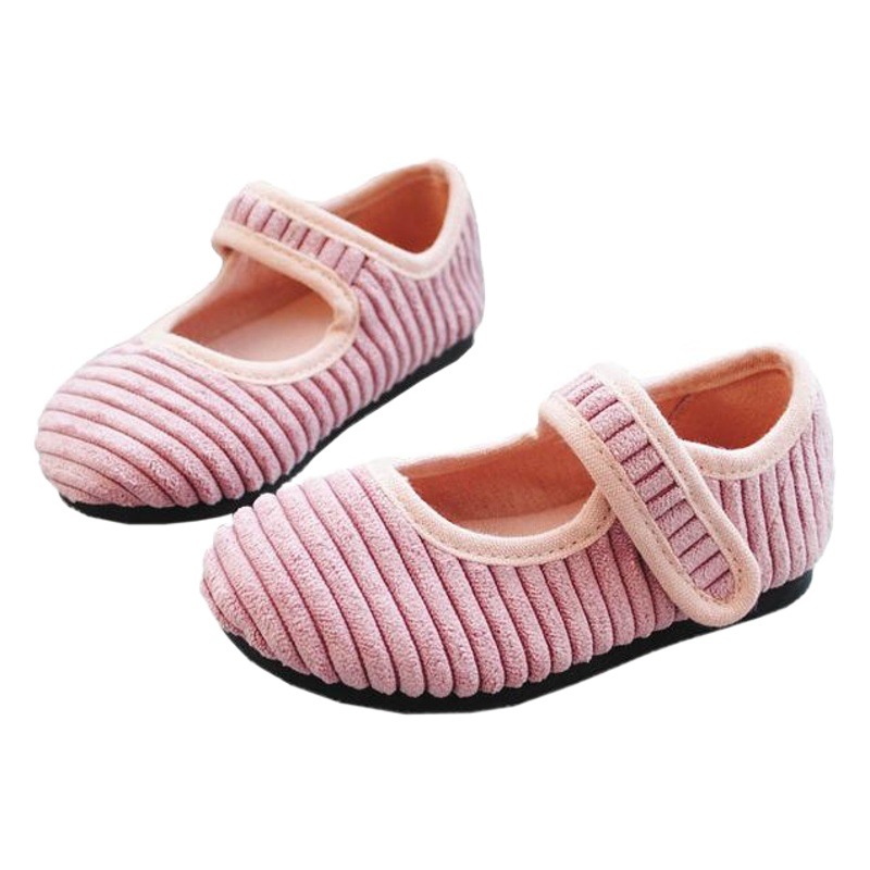 Spring and Autumn in stock corduroy children's shoes Korean style Velcro girls' square mouth shoes kindergarten indoor baby board shoes