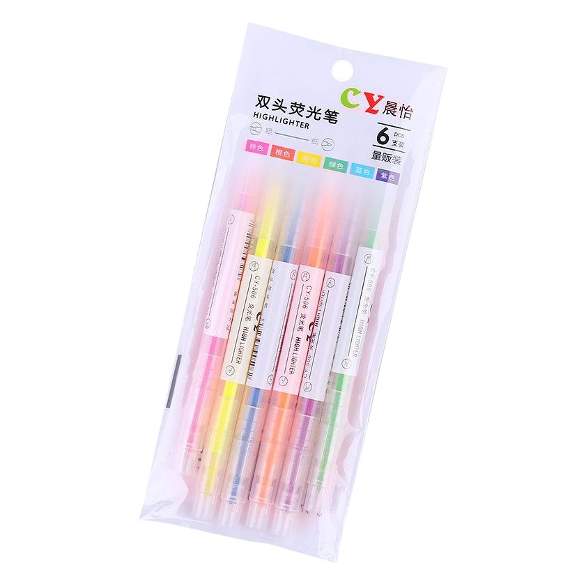 Creative double-headed two-color highlighter 6-piece student stationery school supplies marker color oblique marking pen