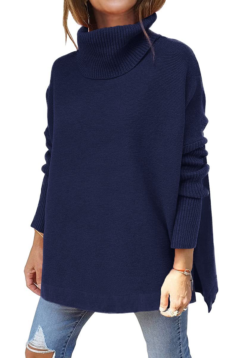 Picture of 2022 Amazon Cross-border Turtleneck Sweater Long Bat Sleeve Hem Tunic Pullover Sweater Needle Weaver