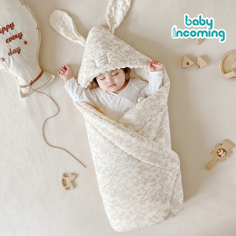 Picture of Baby hugging quilt big rabbit ears newborn bag swaddling baby delivery room small quilt available in four seasons