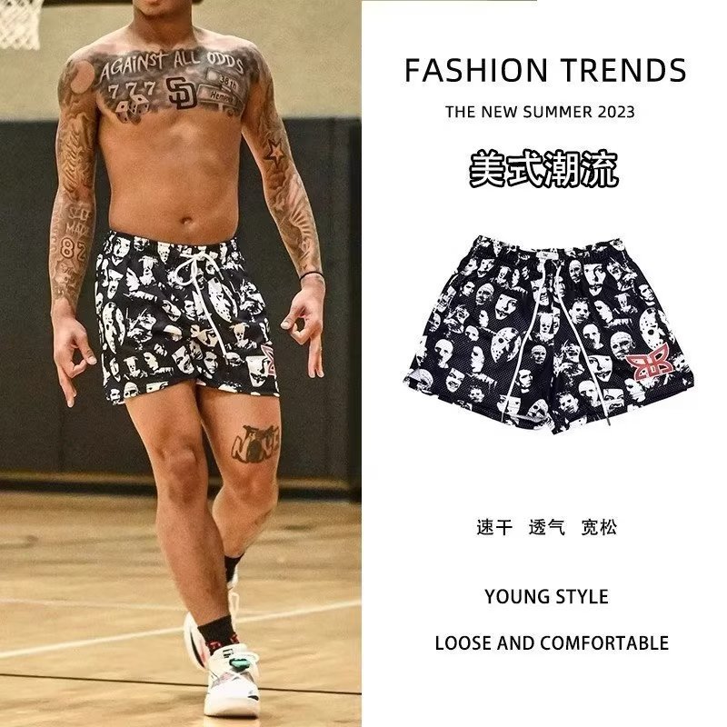 New American Rain Movie Character Shorts for Men and Women, Trendy Brand Casual and Personalized Quarter-Length No-Knee Quick-Drying Mesh Pants