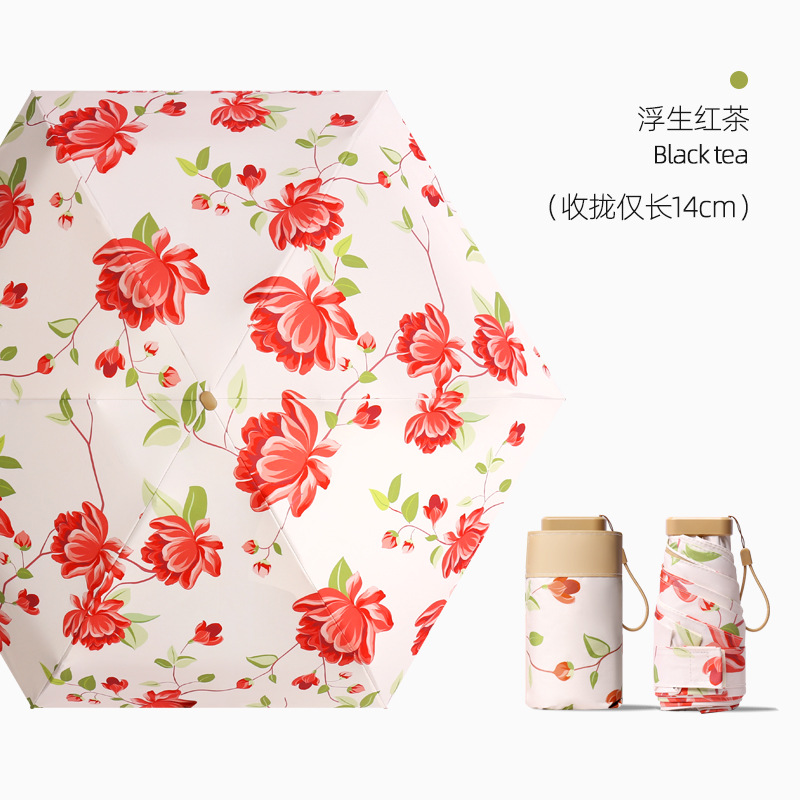 Picture of 14CM 60% Fold Mini Pocket Sun Umbrella Sunscreen Umbrella Women's Sunny and Rainy Umbrella Small Portable Custom
