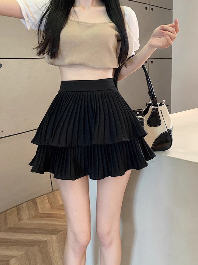 Niche French Fluffy Cake Skirt for Women Summer 2025 New Casual Versatile A-Line Pleated Skirt Trendy
