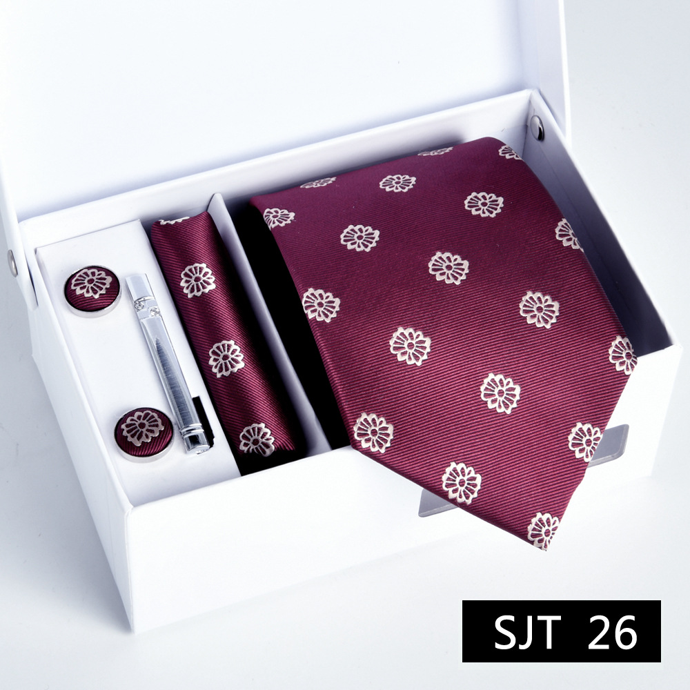 Picture of Tie formal business executive 5-piece gift box wedding = = groom wedding festive wine red in stock new