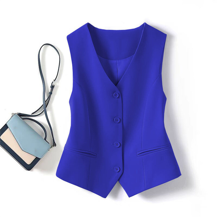 Suit Vest Women's Small Vest New Slim Fit Outer Layering Women's Waistcoat Blue Short Vest