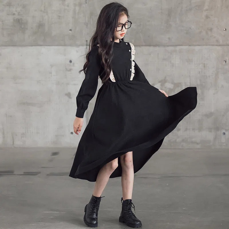 Girl's dress Sweet Waist Junior High School Students' Autumn Dress 12 Years Old 13 Big Children 16 Students Shirt Dress College Style Dress