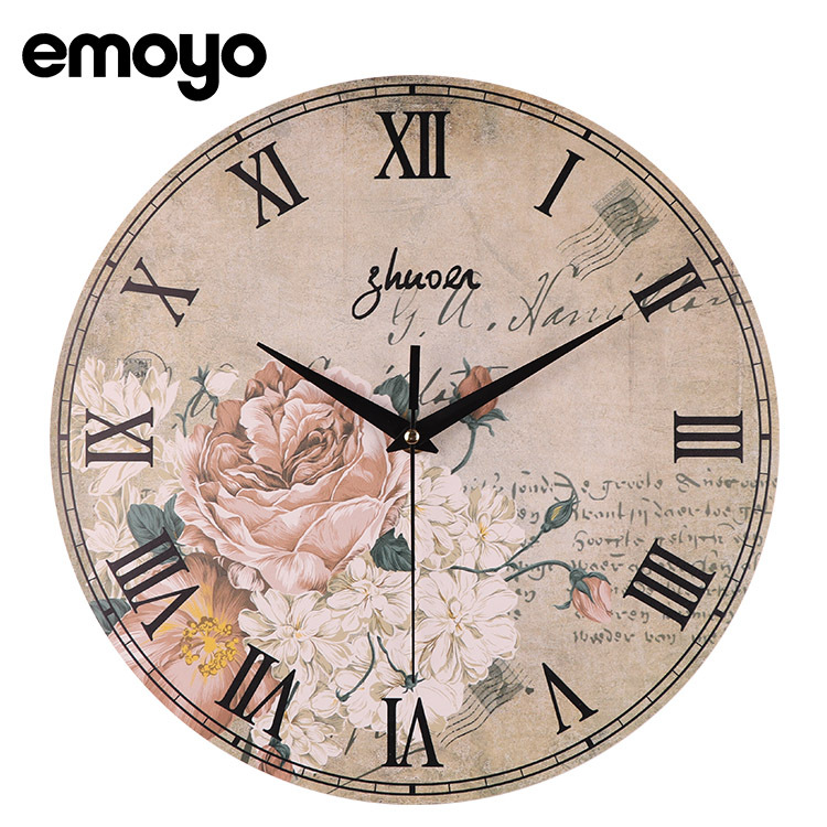 Creative retro art wall clock European Roman digital flower personality quartz mute home wall clock