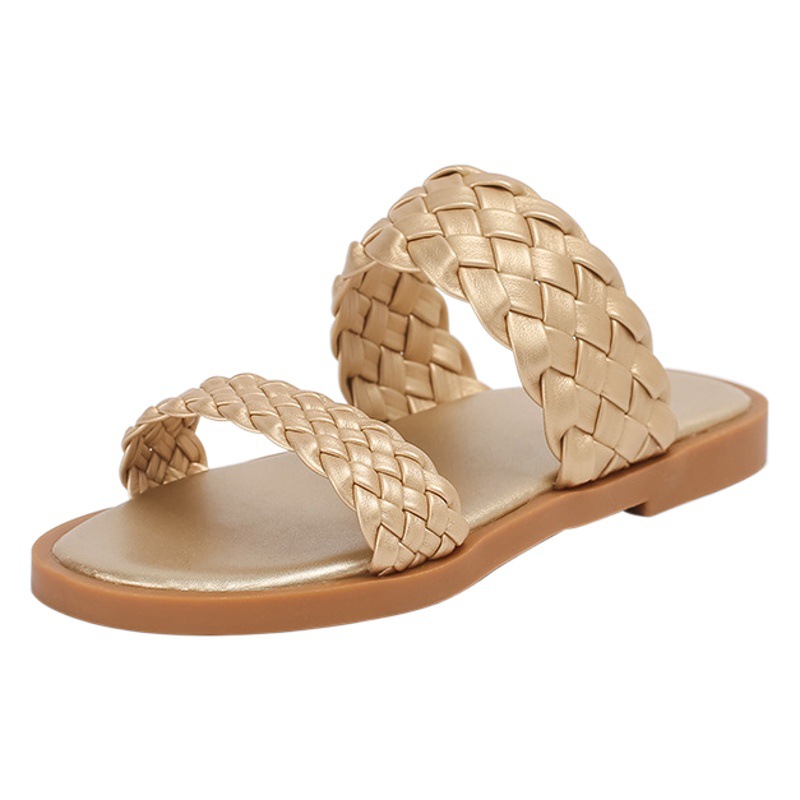 Foreign trade spring and summer new girls sandals Korean baby sandals trendy summer beach shoes gold woven sandals