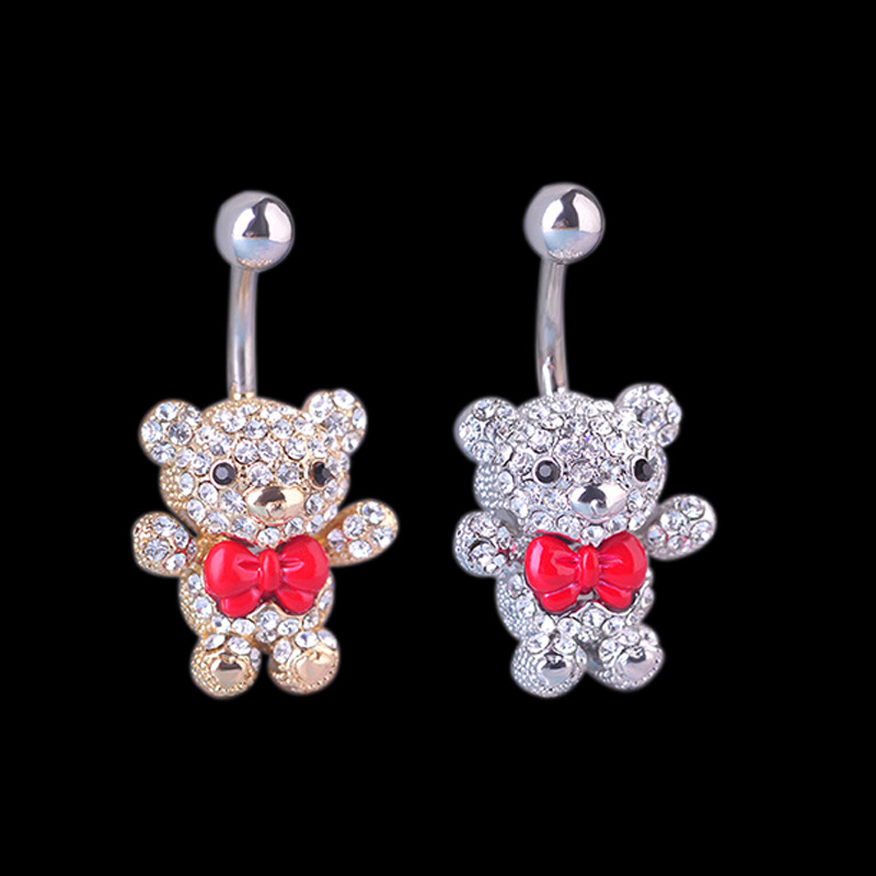 Cute bear full crystal gold and silver belly button nail belly button puncture wholesale and retail