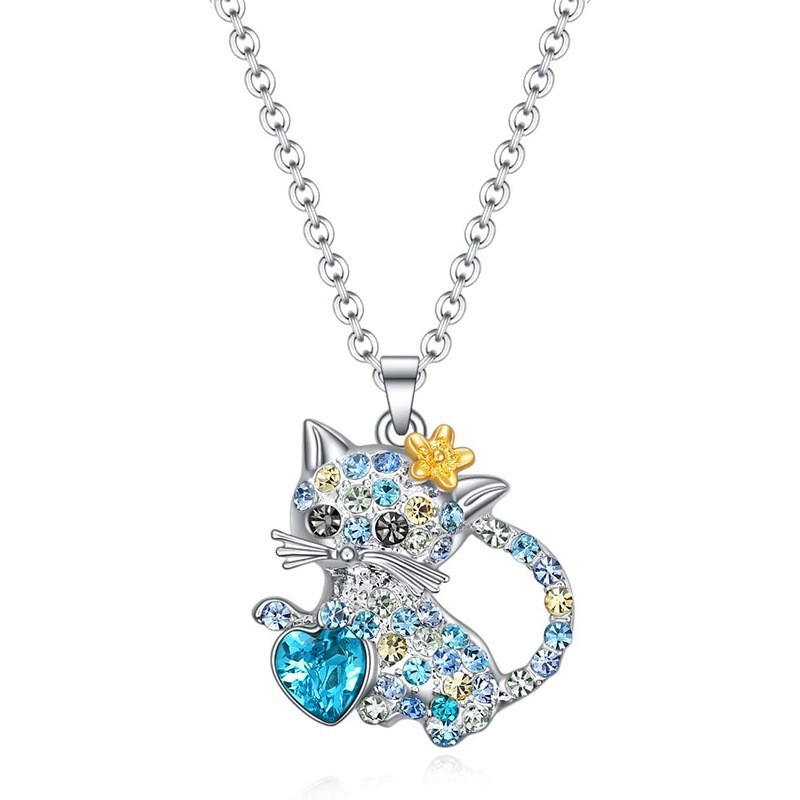 Picture of Cross-border wish cute color cat diamond pendant simple jewelry female European and American animal cartoon clavicle chain necklace
