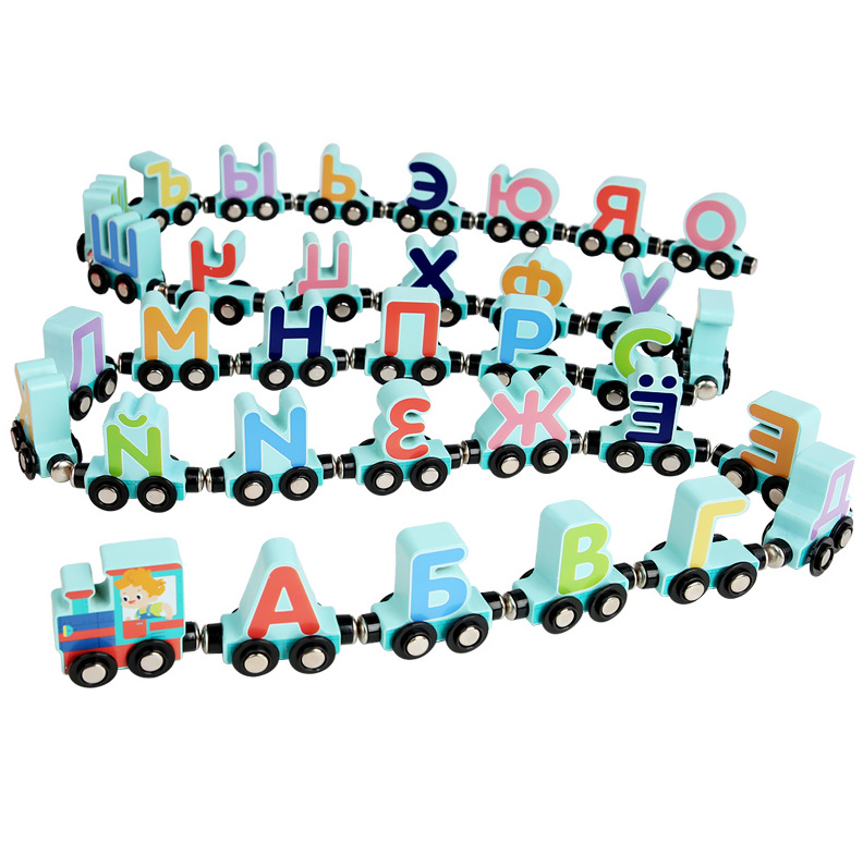 Picture of Children's educational toys building blocks magnetic digital small train letters wooden magnetic assembled 1-3 years old toy car