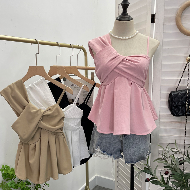 Real shot design asymmetric shoulder slant shoulder strap outside wear irregular vest sleeveless jacket wholesale 8937