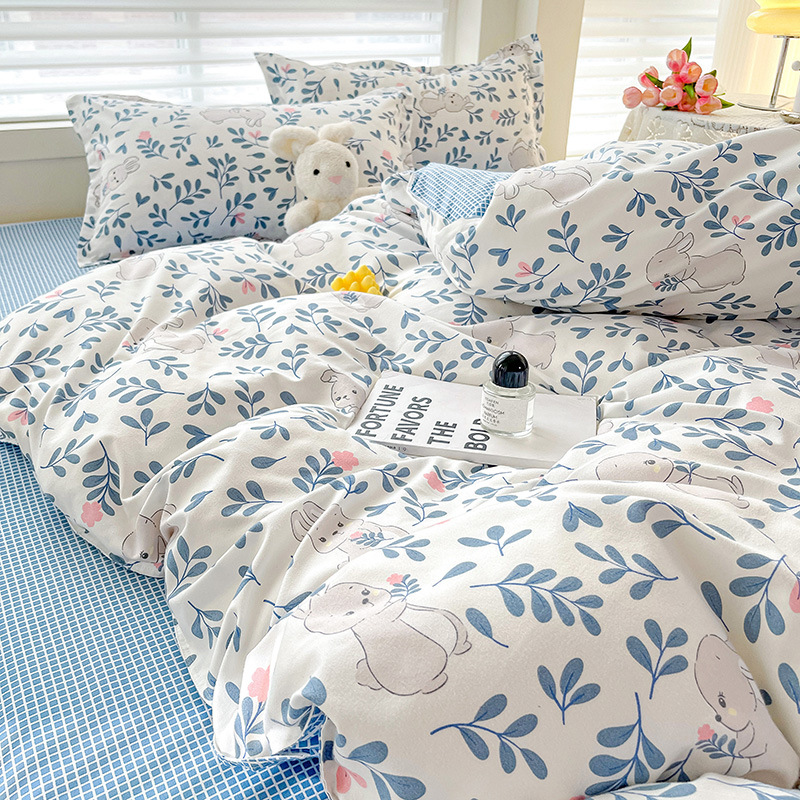 Picture of Class A Maternal and Infant Grade Four-Piece Set Small Fresh Thickened Sanding Quilt Cover Washed Cotton Bed Sheet Quilt Cover Dormitory Three-Piece Set ins