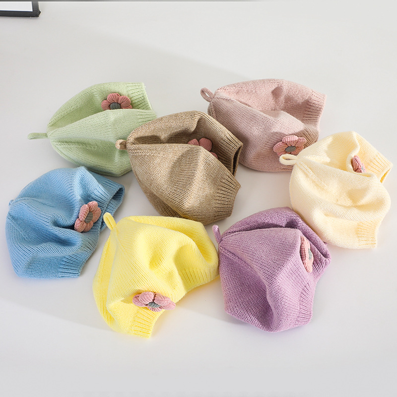 Picture of Baby Hat Autumn and Winter Women's Baby Cute Flower Beret Children's Wool Hat Girls' Knitted Painter Hat Trendy