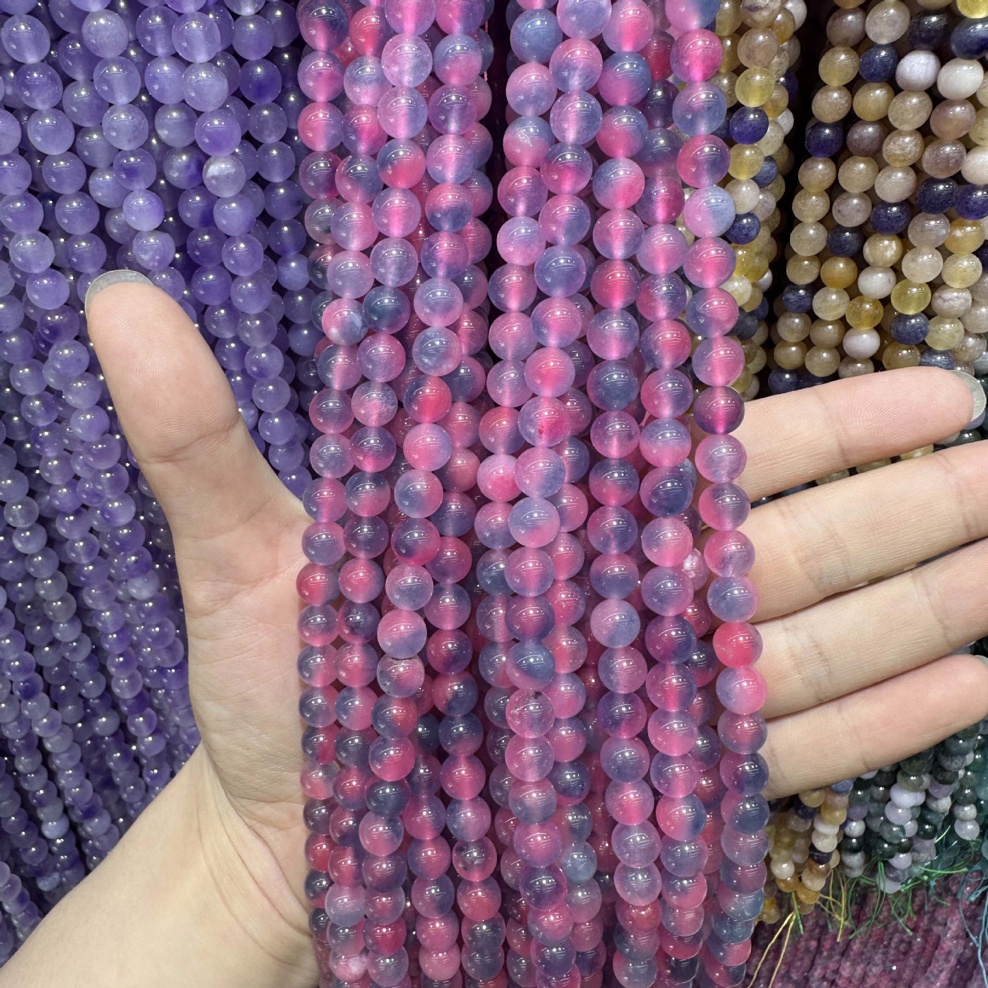 Picture of Live hot grade a chalcedony 8mm two-color round beads beads handmade diy Internet celebrity matching in stock jewelry