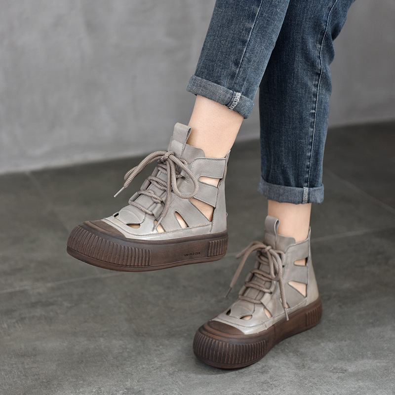 [Event Price 119] Roman Shoes Retro Polished High Top Sandals Genuine Leather Baotou Casual Women's Sandals Soft Sole