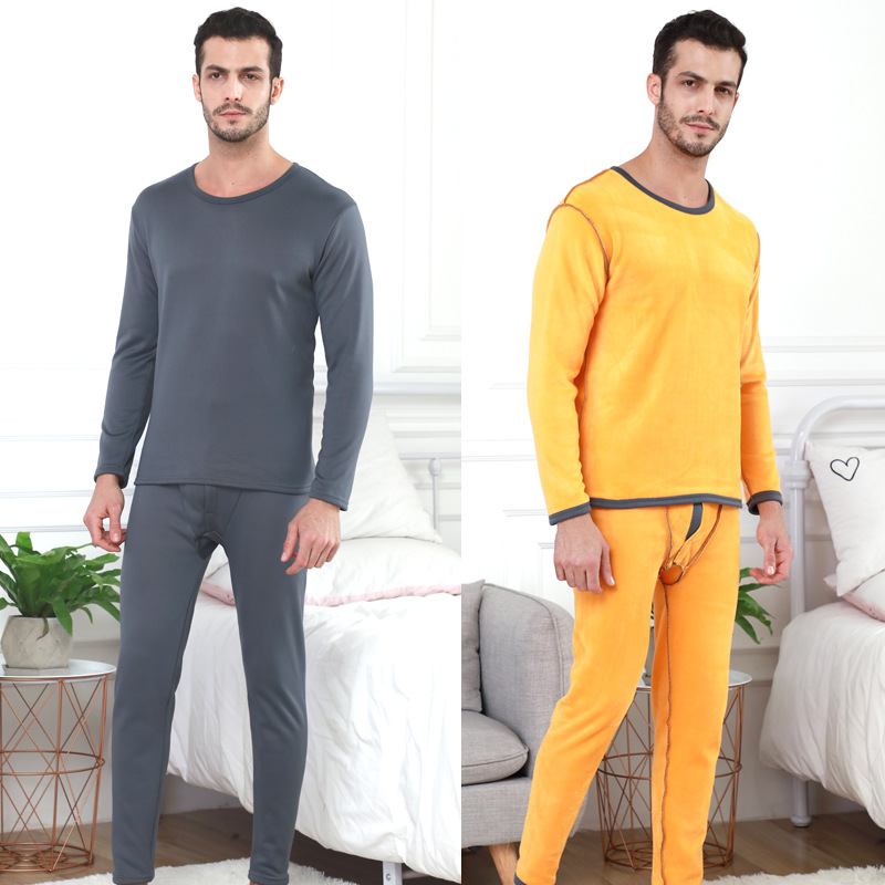 Picture of Gold Velvet Thermal Intimates for Men, Large Size Fleece-Lined and Thickeneding, Couple's Autumn Clothes and Long Pants, Cold-Proof Thermal Intimates Set for Women