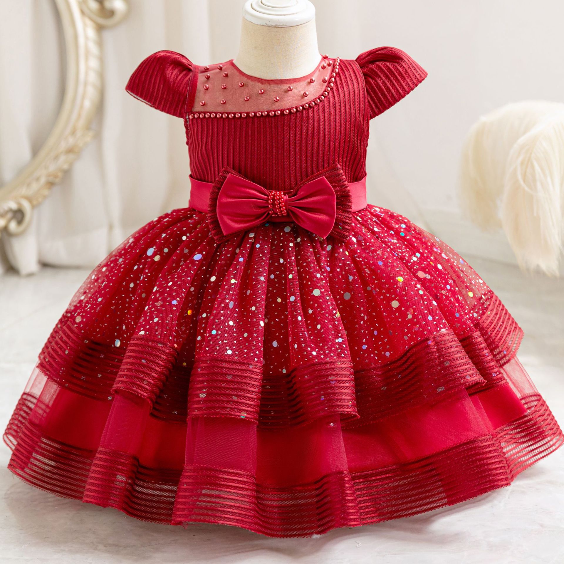 in stock Children's Dress Christmas Sequins Tousled Dress Baby Girl's Birthday Party dress Baby Dress