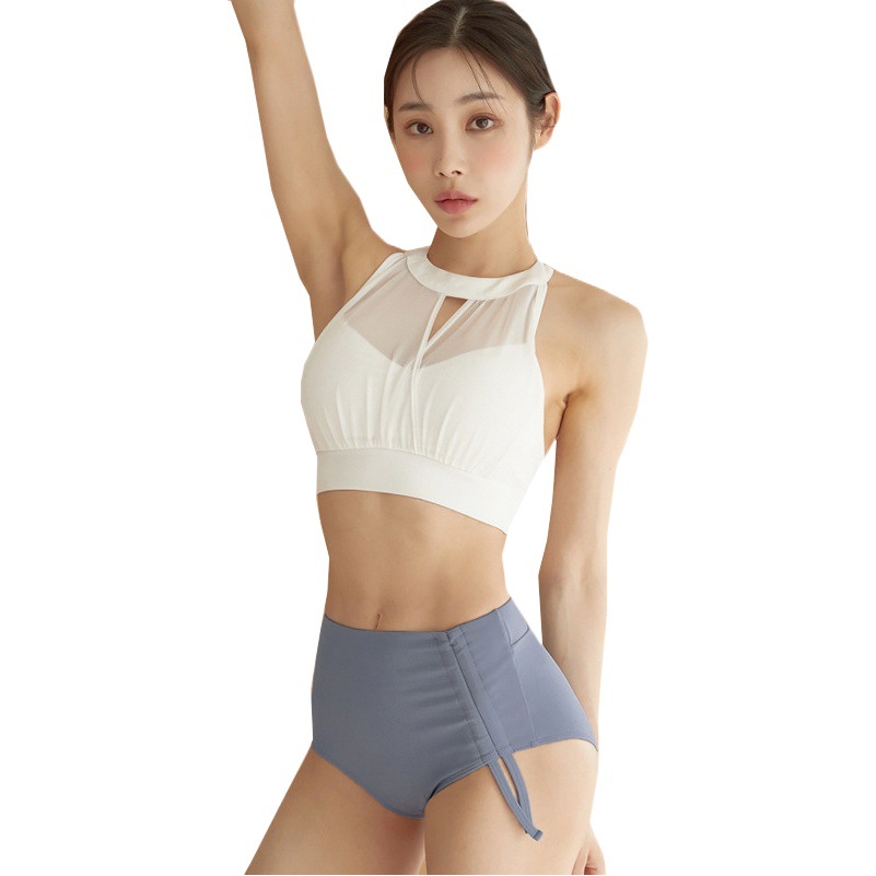 South Korea XEXYMIX New Hanging Neck Mesh Yarn Beauty Back Yoga Fitness Vest Drawstring Naked Running Shorts Set