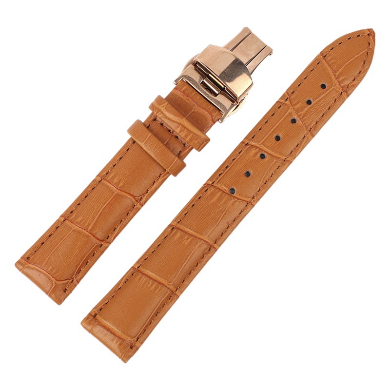 Spot wholesale bamboo pattern leather watch strap accessories 18 20 22 24mm butterfly buckle bamboo pattern belt