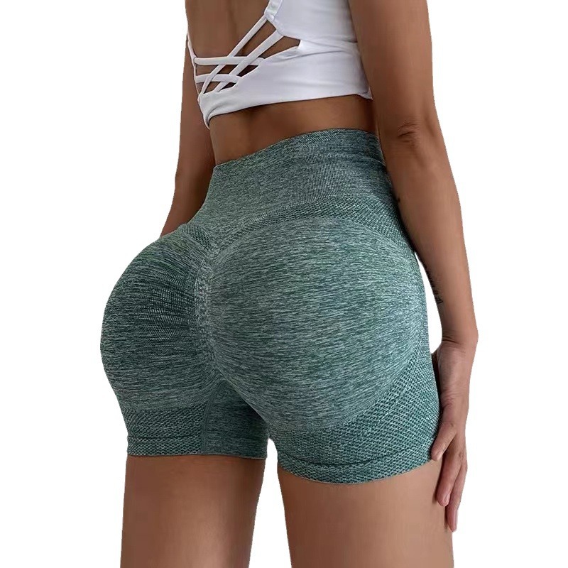 Picture of Cross-border smiley face honey hip shorts women's high waist quick-drying seamless tight hip three-point fitness pants sports yoga shorts