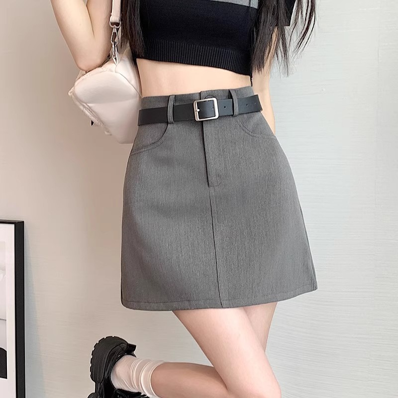New summer 2025 small hot girl high-waisted slimming fashion A-line hip skirt gray suit short skirt woman