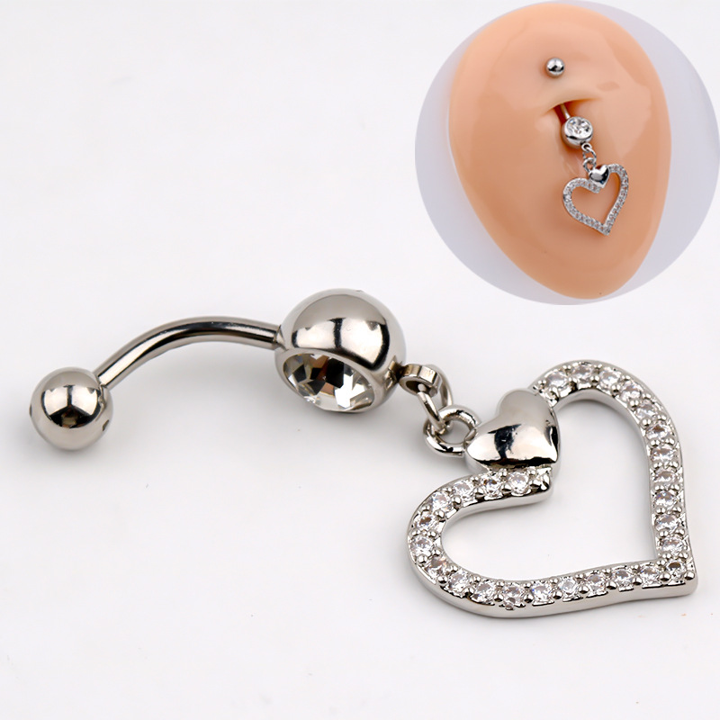 Zircon love navel nail creative European and American personality fashion navel ring navel nail foreign trade puncture jewelry