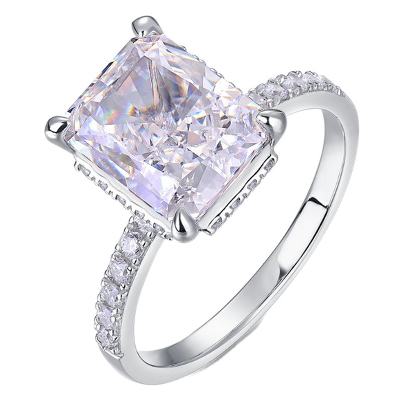 Cross-border Super Flash S925 Silver Square Finger Ring Ice Flower Cut High Carbon Diamond Ring Women's European and American Fashion Marriage Proposal Ring