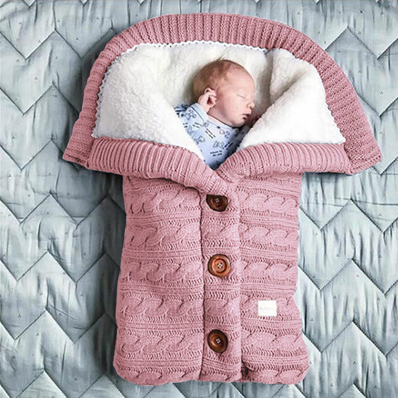 Picture of Spring Autumn Winter Knitted Sleeping Bag Baby Carriage Sleeping Bag Swaddling Cart Sleeping Bag Button Twist Sleeping Bag fleece-lined Thickened Bag