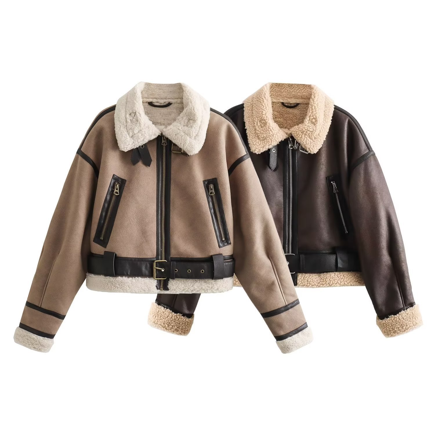 Europe and the United States cross-border women's clothing wholesale 2024 autumn new fur one thick warm double-sided short jacket coat