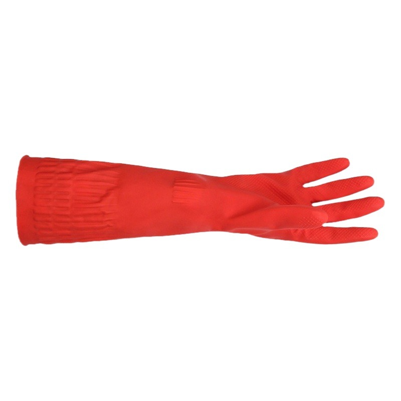 Fleece-lined latex dishwashing gloves lengthened thickened non-slip waterproof household kitchen cleaning cleaning labor protection gloves