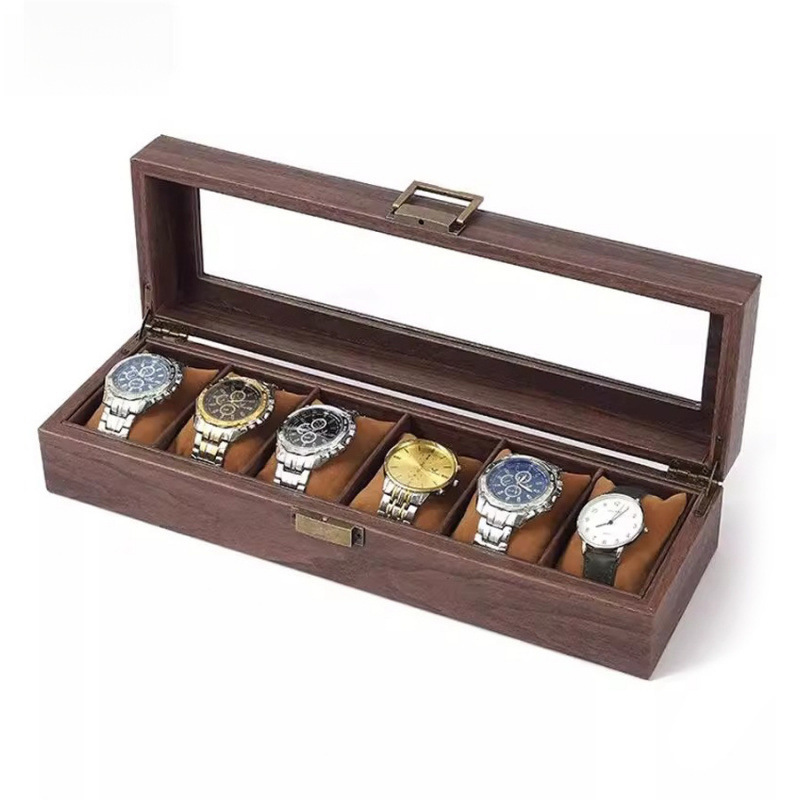 High-End Exquisite Wood Grain Pu Leather Watch Storage Box Jewelry Watch Collection Display Box 6-Digit Watch Box