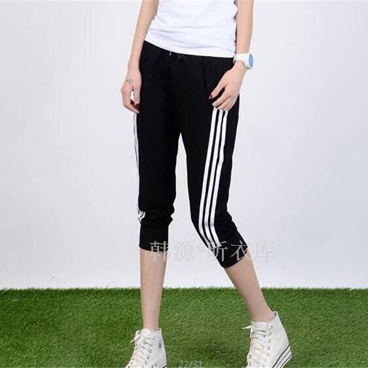 Spring and Summer new three-size loose three-bar cropped sweatpants women's casual sports pants harem pants one-piece delivery