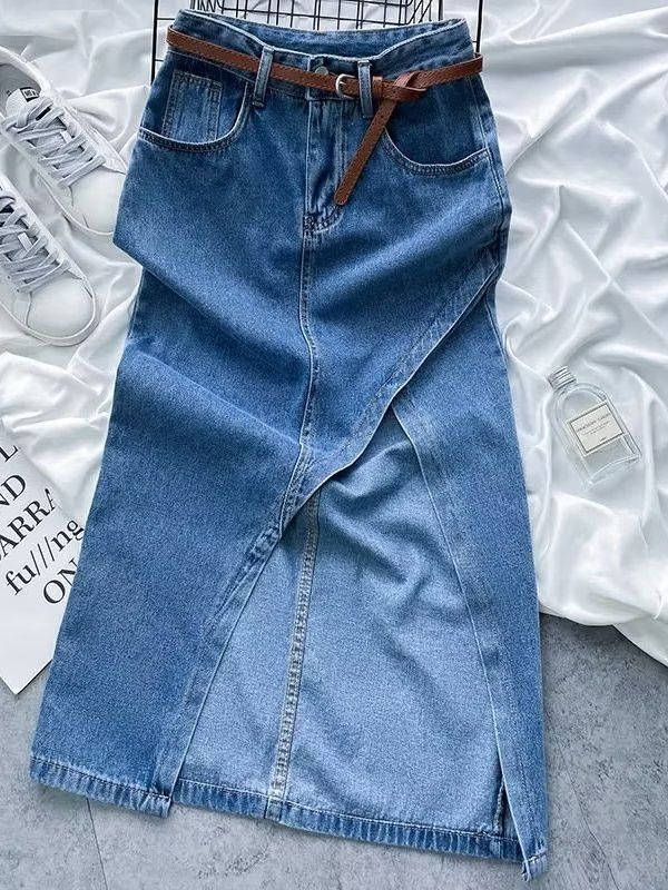 Picture of Blue High Waist Irregular Split Denim Skirt Women's 2023 Summer Slim-fit Slimming Sexy Hip Mid-length Skirt