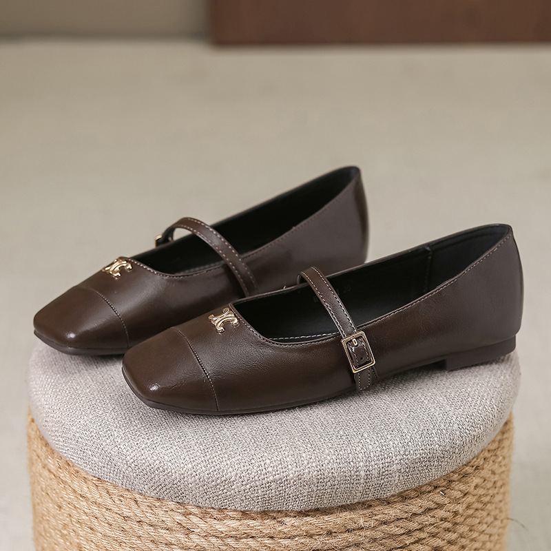 Picture of French Style Mary Jane Shoes with Skirts for Women 2025 Spring & Fall New Korean Style Flats Bean Shoes Silver Small Leather Shoes