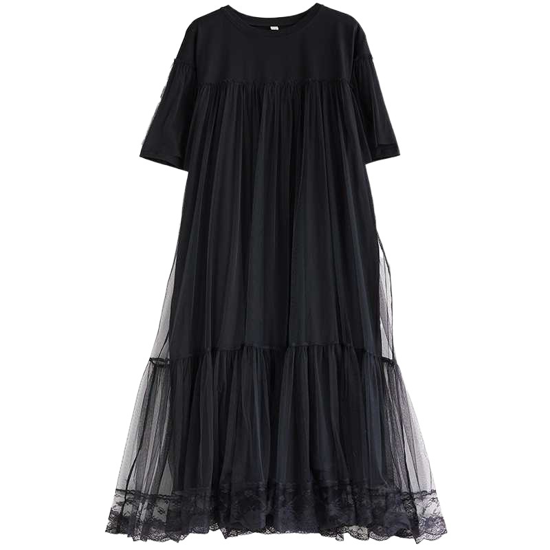 Picture of 2024 Summer New Korean Style plus size Loose Mesh Stitching Mid-length Fashionable Slim dress