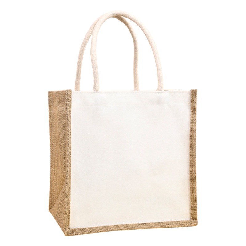 Spot blank linen stitching canvas tote bag coated linen cotton diy painting graffiti jute bag wholesale