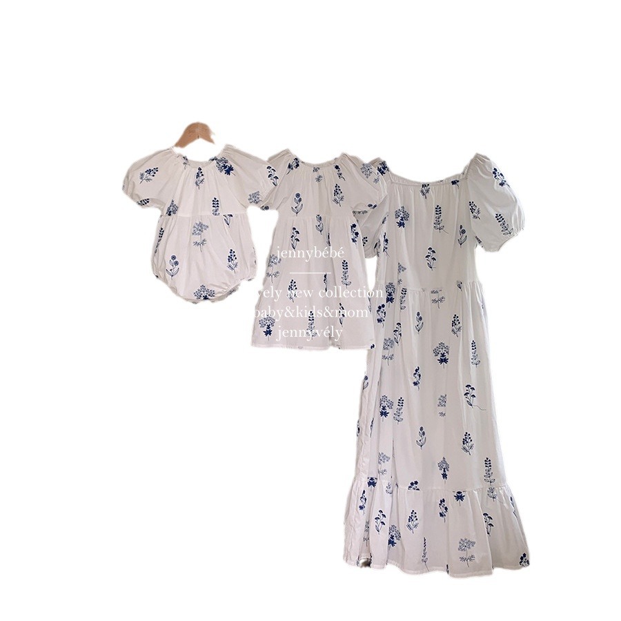 Picture of Jennybebe Summer Ins Korean Style Parin-Child Clothes Baby Western Style Embroidery Flower Climbing Suit Baby Girl Puff Sleeve dress