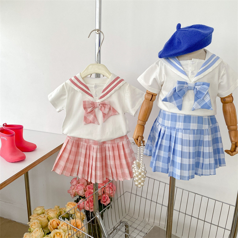 Picture of JK style Korean College pleated skirt woven children's clothing summer children's baby girl 2024 new online celebrity two-piece set suit