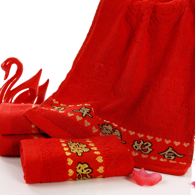 Wholesale wedding towel face towel factory wholesale postage red towel hundred years good 100 grams red happy face towel