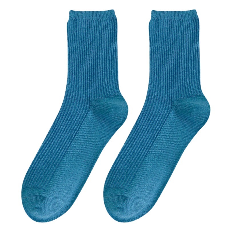 Spring and Summer Piled Socks Women's Mid-tube Blue Vertical Stripe Stockings College Style Instagram Style Trendy Japanese Style Thin Student Cotton Socks