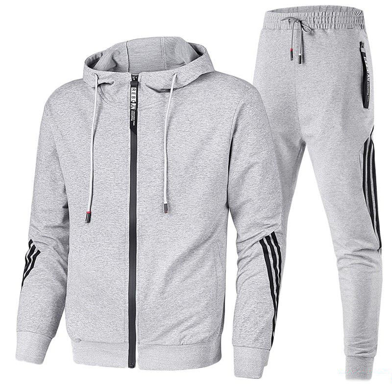 Sportswear Suit Men's Three Bar Suit Casual Student Suit Men's Two-Piece Spring and Autumn Sweater Men's Coat Hooded