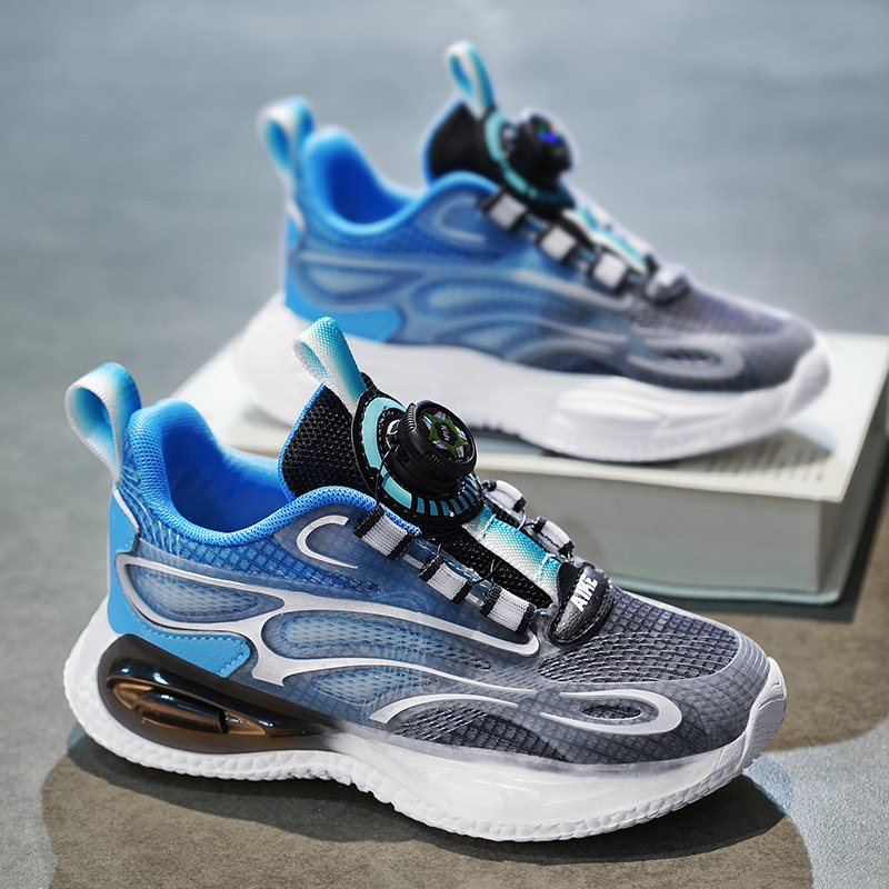 Boys Shoes 2024 Spring and Summer New Mesh Breathable Children's sneaker Middle and Big Boys Rotating Buckle Running Shoes