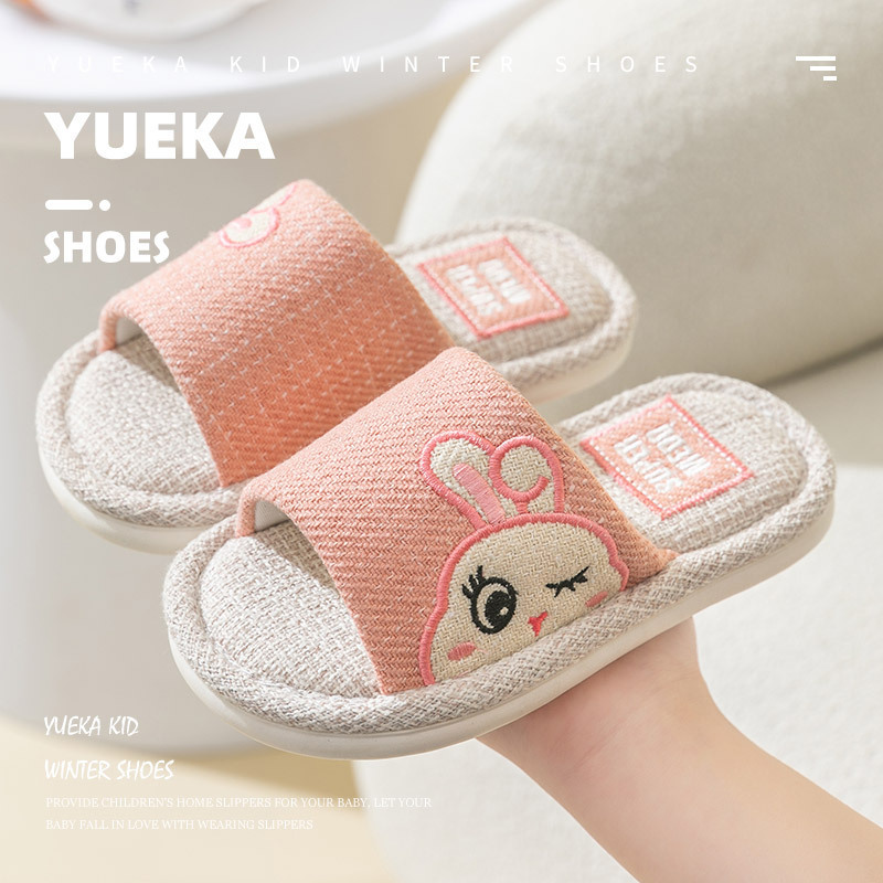 Girls' Slippers Indoor Four Seasons Princess Soft Bottom Non-slip Children's Linen Girls' Spring and Autumn Boys' Home Slippers Four Seasons