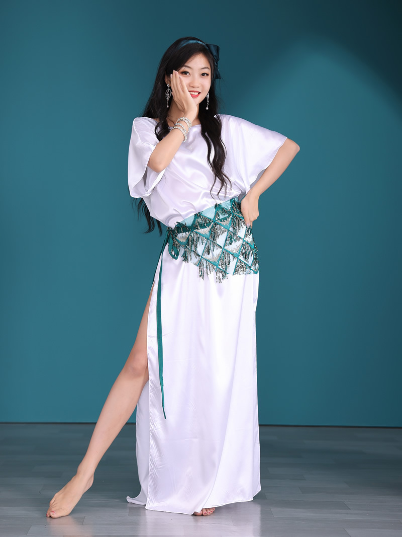 Picture of Dancer Folk White Robe Baladi Belly Dance suit Practice Table Performance shaabiT5516 3116