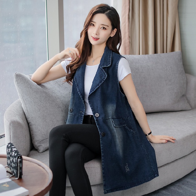 Picture of 2024 Spring and Autumn New Denim Vest Women's Mid-Length Korean Style Waistoutwear Fat mm Large Size Loose Vest Blazer