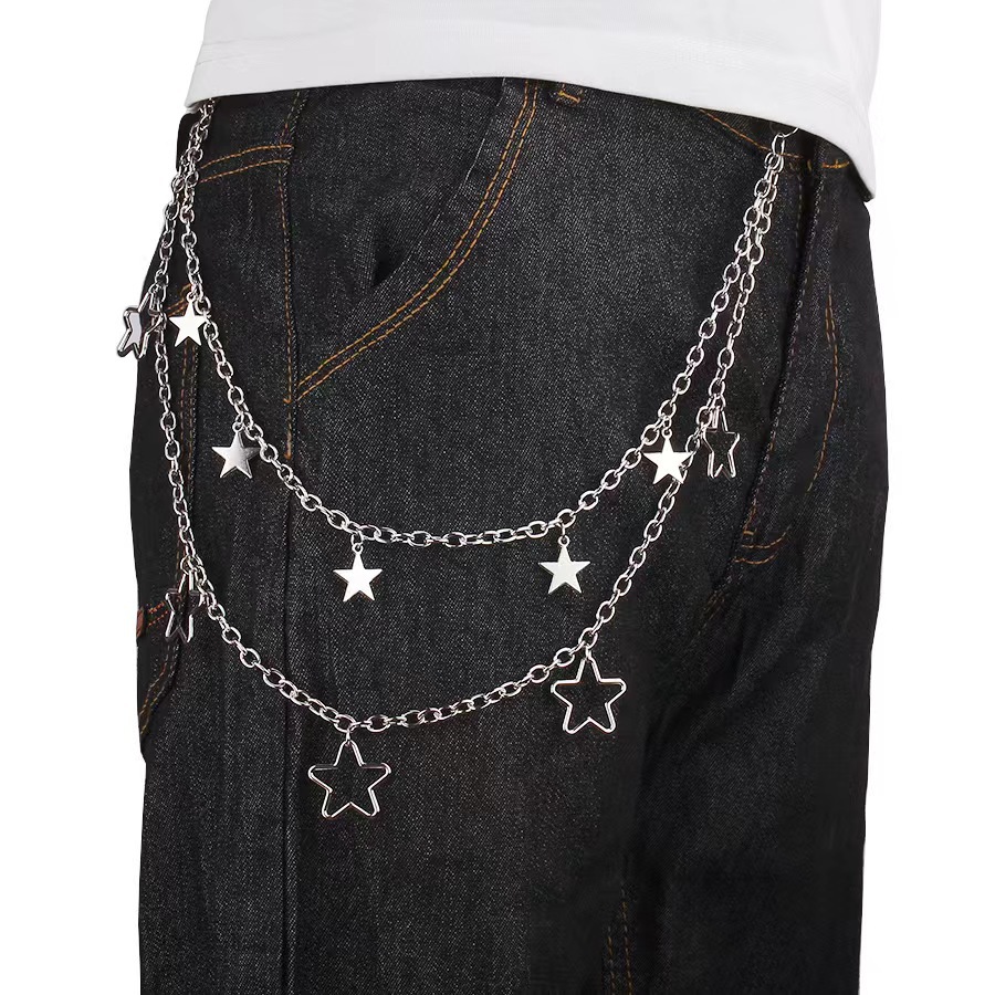 European and American Cross-Border Jewelry, Retro Double-Layer Trouser Chain, Fashionable Ins Trendyy Waist Chain, Versatile Cut Out Five-Pointed Star Waist Chain