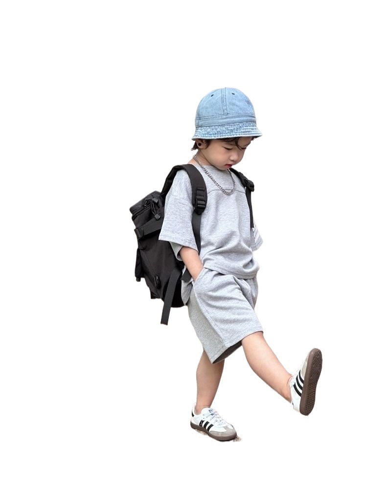 Picture of Children's Boys Summer Suit Korean Style Polo Shirt 2025 New Internet Celebrity Thin Short-Sleeved Clothes Cool Trendy Kidsren's Two-Piece Set