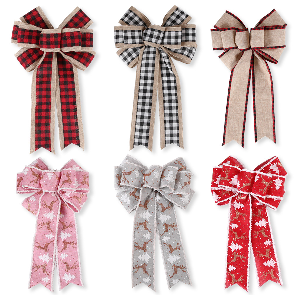 Fine linen plaid Christmas bow pendant holiday party decoration scene layout Christmas decorations bow