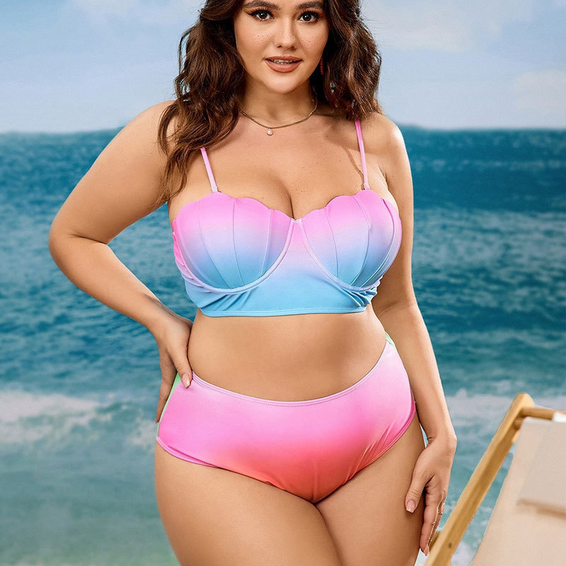 2023 New Cross-border European and American Amazon Color Strap Foreign Trade Shell Hard Bag Gradient Large Size Bikini Swimsuit